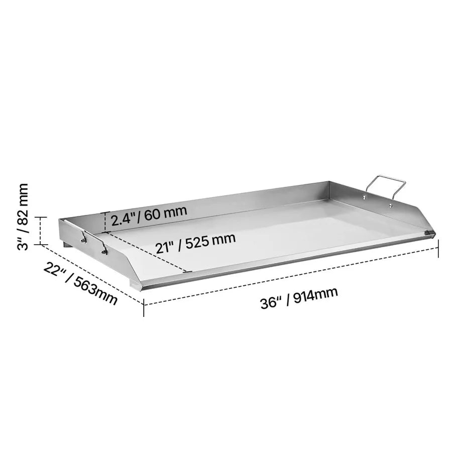 Plancha de acero inoxidable de 36x22 pulgadas, placa rectangular universal de superficie plana para parrilla de gas, barbacoa, Teppanyaki, utensilios de cocina portátiles con asa