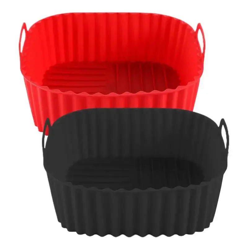 Recipientes de silicona para freidora de aire, cuadrados, cesta para freidora de aire, plato, utensilios de cocina, reutilizables, antiadherentes, molde para pizza, accesorios de cocina para horno
