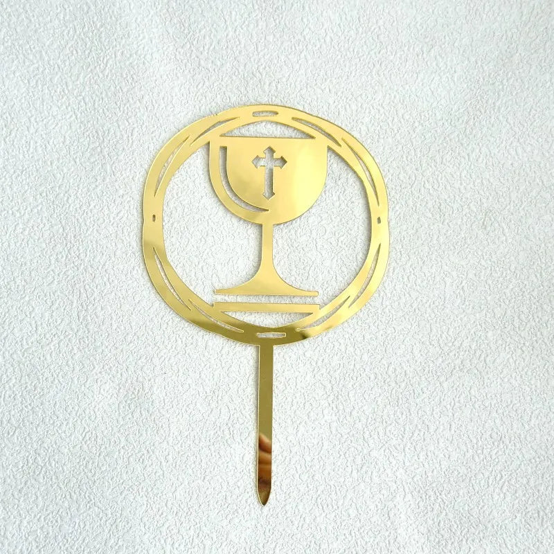 Ins Cross Christ Birthday Cake Topper Gold Acrylic Dove Cross for Eucharist Baby Baptism Party Cake Toppers Dessert Decoration
