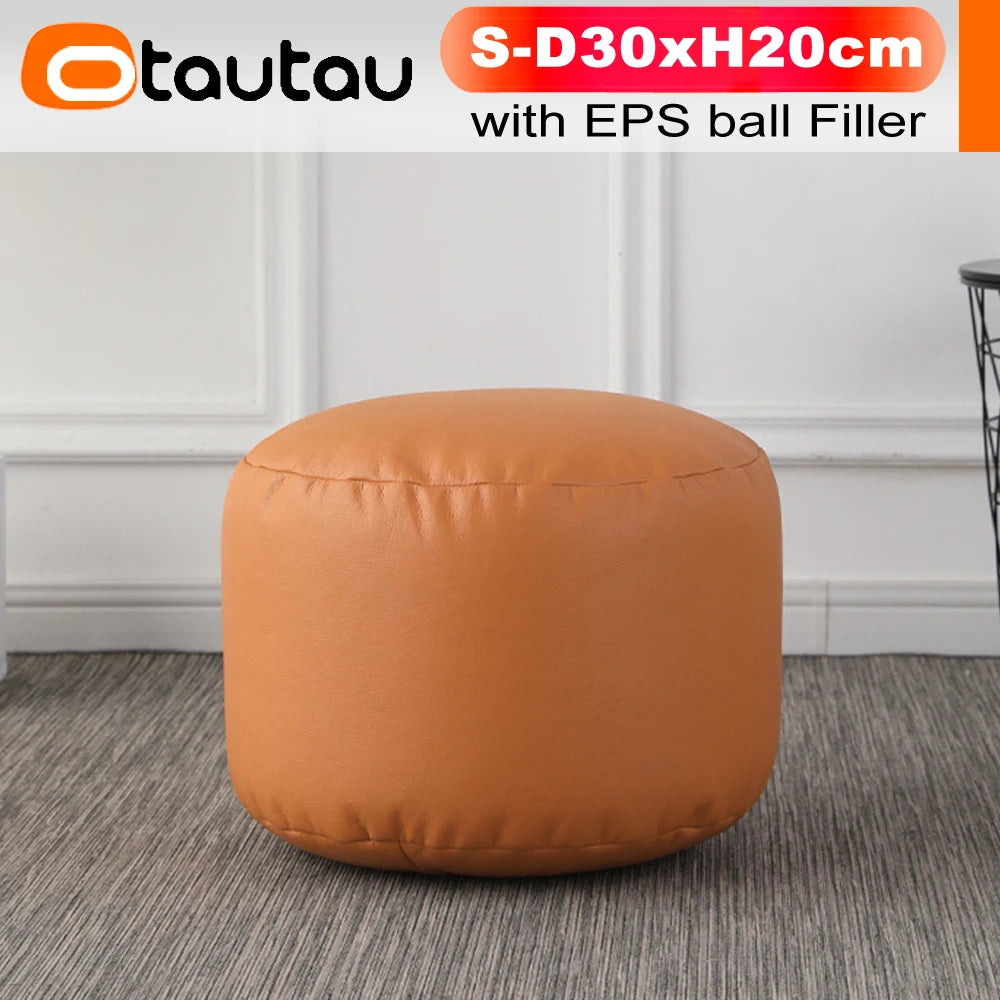 OTAUTAU Taburete redondo pequeño de polipiel otomano puf reposapiés lleno puf reposapiés asiento esquinero de suelo Puff JD004