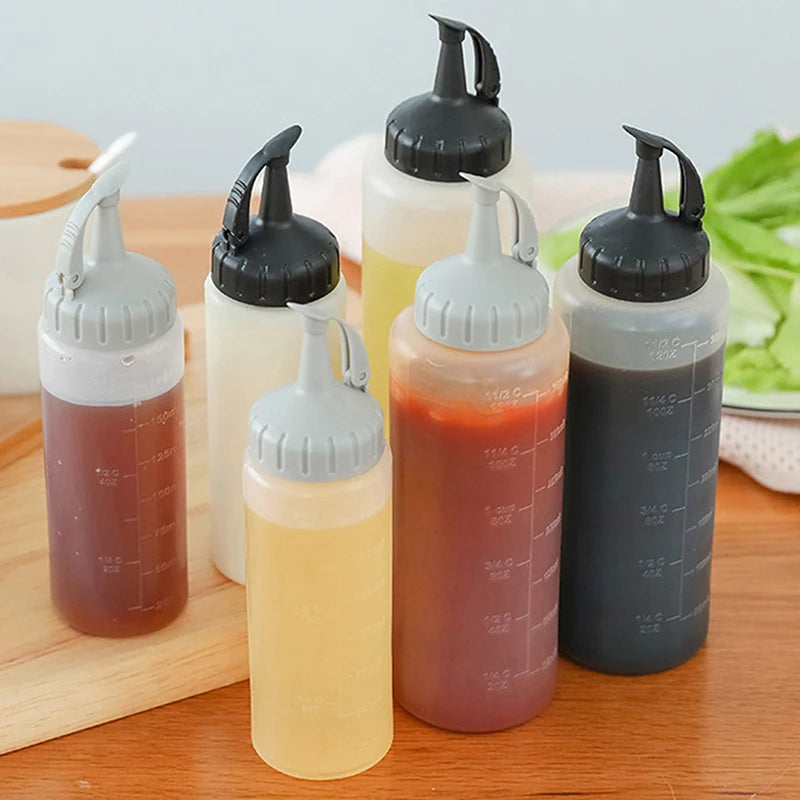 Botellas de condimentos exprimibles grandes de 175ML/350ML con boquillas para ketchup, salsas BBQ, aceite de oliva, dispensador de botellas de salsa exprimible