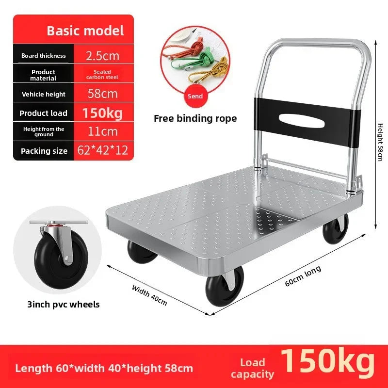Carrito plegable para transportar mercancías, remolque plegable portátil engrosado, carrito de mensajería, carrito de manipulación de almacén