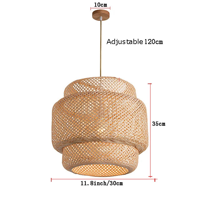 Moderna lámpara colgante de bambú E27 de 30 cm, hecha a mano, candelabro artístico de bambú, lámpara de comedor, candelabro de linterna, lámpara de dormitorio y comedor
