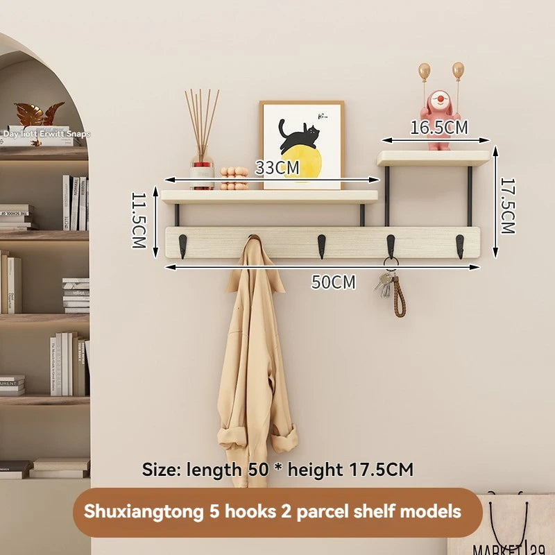 Gancho de madera maciza para ropa, perchero multifuncional para la pared de la entrada, gancho para llaves, perchero de pared sin perforaciones