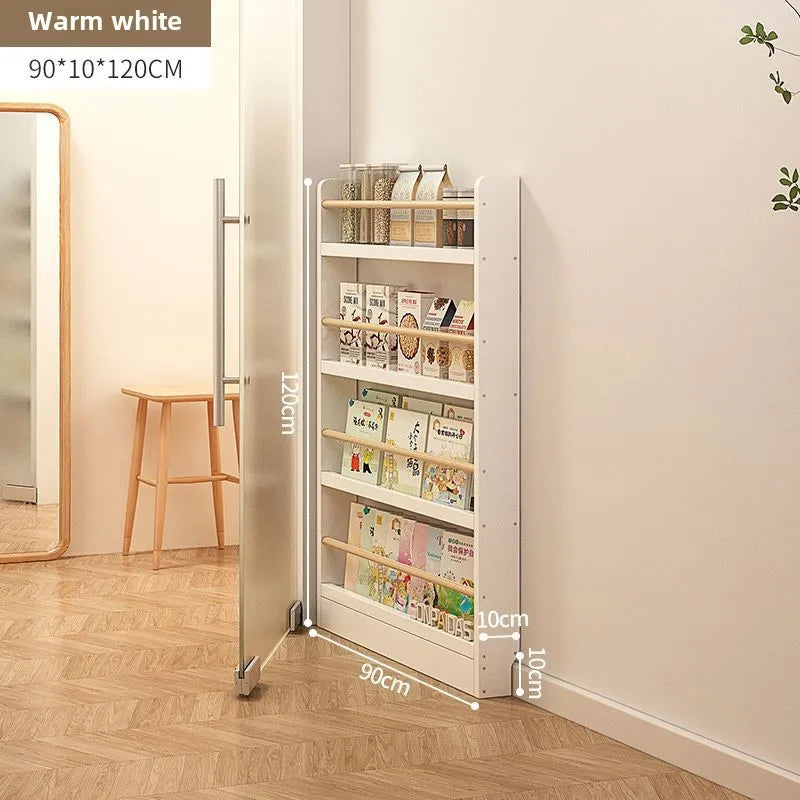 Estantería de madera maciza, estante de almacenamiento de varias capas de pie montado en la pared, estantería para el hogar, estantería delgada detrás de la puerta