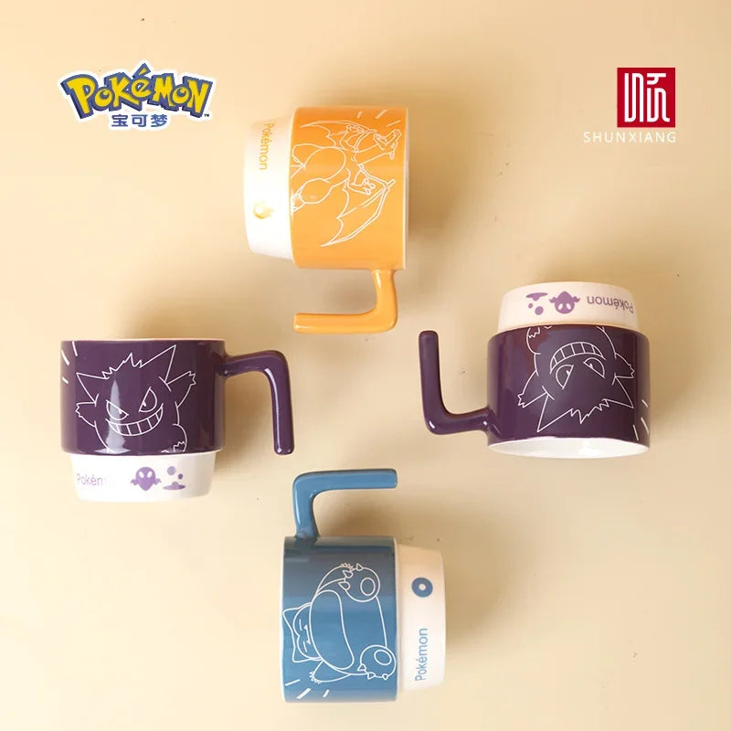 SHUNXIANG Tazas de cerámica con licencia de Pokémon Snorlax Apilables Kawaii Anime Taza de leche y zumo para desayuno para niños y niñas Regalos para el hogar