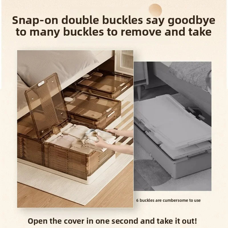 Caja de almacenamiento plegable debajo de la cama. Caja de almacenamiento transparente de plástico extragrande con ruedas a prueba de polvo. Caja organizadora de ropa y edredones.