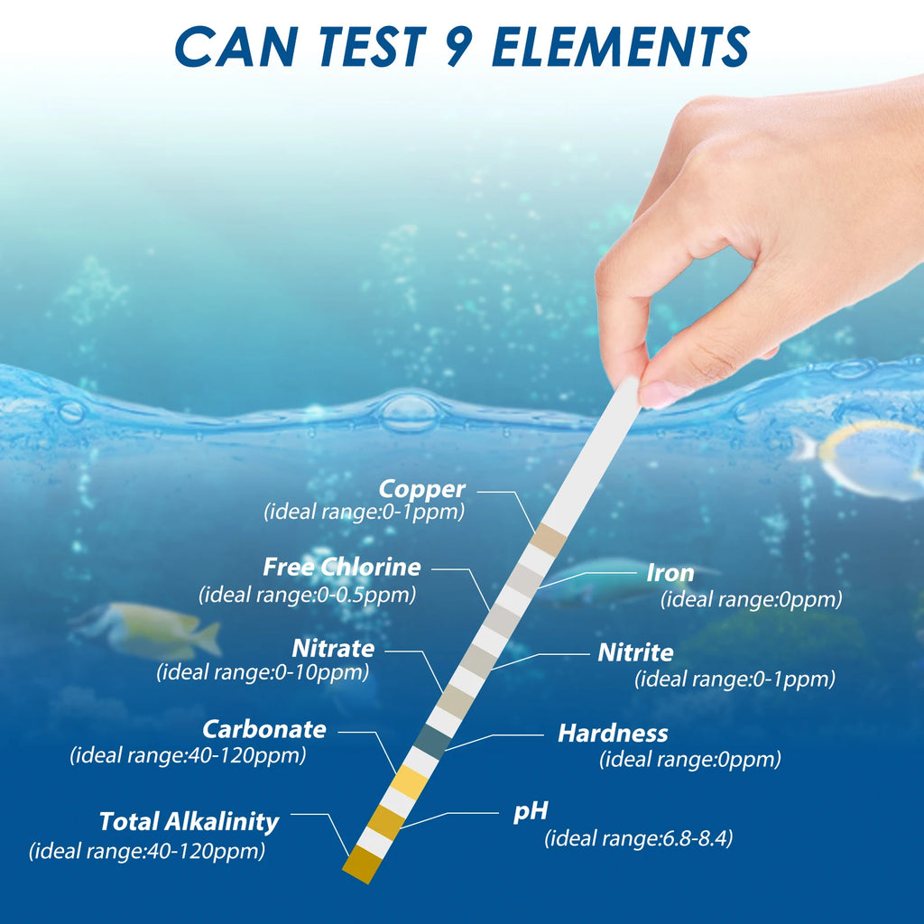 100 tiras reactivas para acuario 9 en 1/7 en 1, kit de prueba rápida y precisa para pecera con tubo de ensayo, monitor de calidad del agua, tiras de prueba de pH