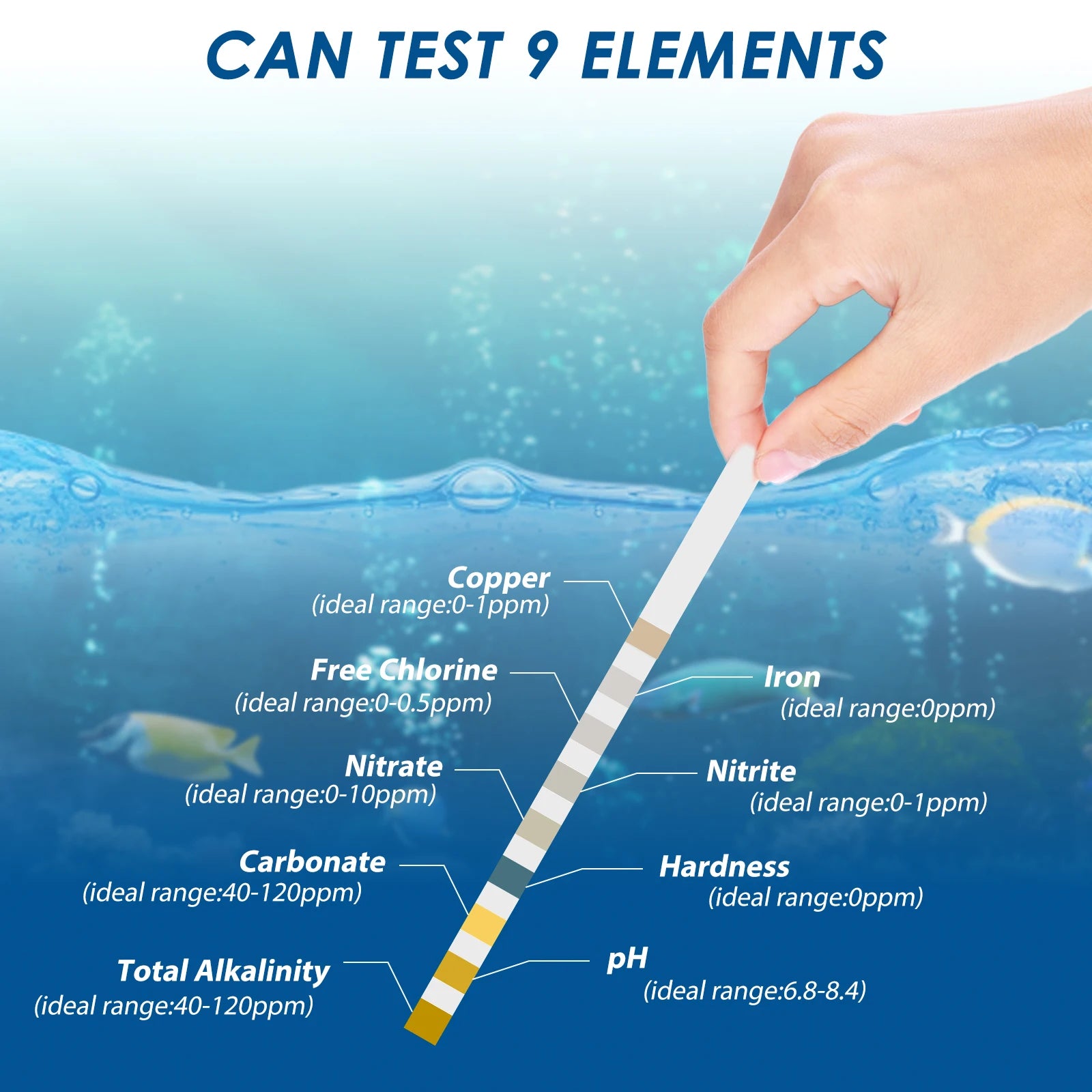 100 tiras reactivas para acuario 9 en 1/7 en 1, kit de prueba rápida y precisa para pecera con tubo de ensayo, monitor de calidad del agua, tiras de prueba de pH
