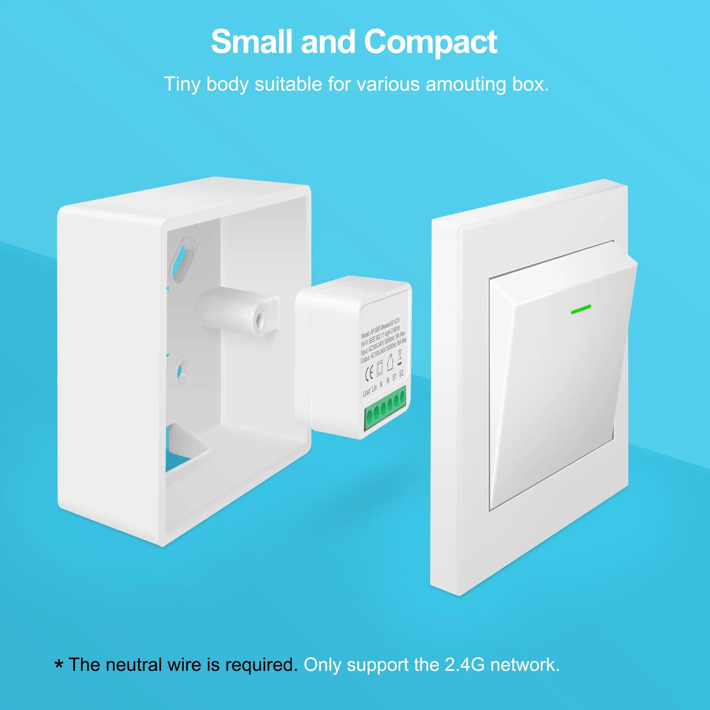 Tuya Mini Interruptor WiFi de 16A, Módulo de Automatización de Casa Inteligente, Control de 2 Vías con App Smart Life, Funciona con Alexa y Google Home