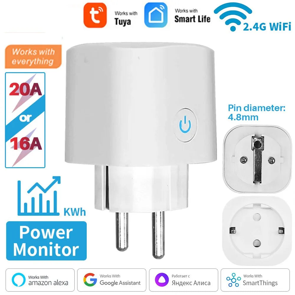 Enchufe Inteligente WiFi EU 16A/20A con Monitor de Energía y Función de Temporización, Compatible con Tuya Smart Life, Alexa y Google Home