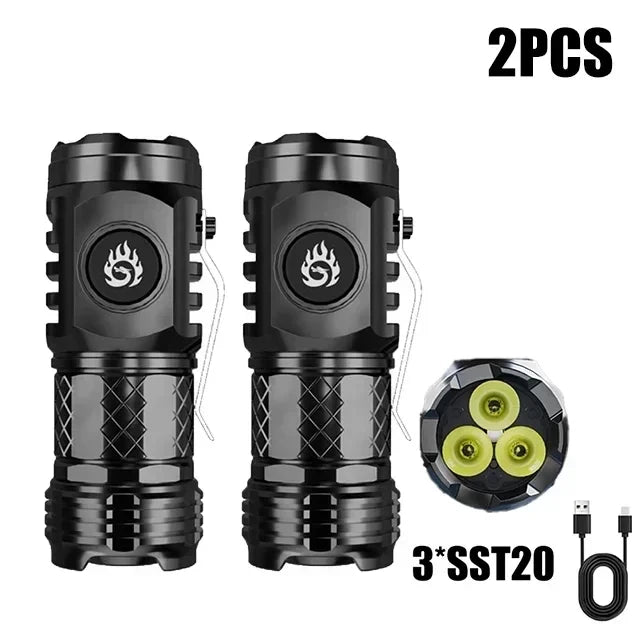 Super Bright Mini 3LED Flashlight With Pen Clip And Tail Magnet,Builtin Battery USB Charge Outdoor Portable Torch Emergency Lamp