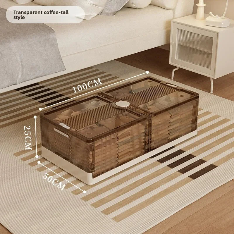 Caja de almacenamiento plegable debajo de la cama. Caja de almacenamiento transparente de plástico extragrande con ruedas a prueba de polvo. Caja organizadora de ropa y edredones.