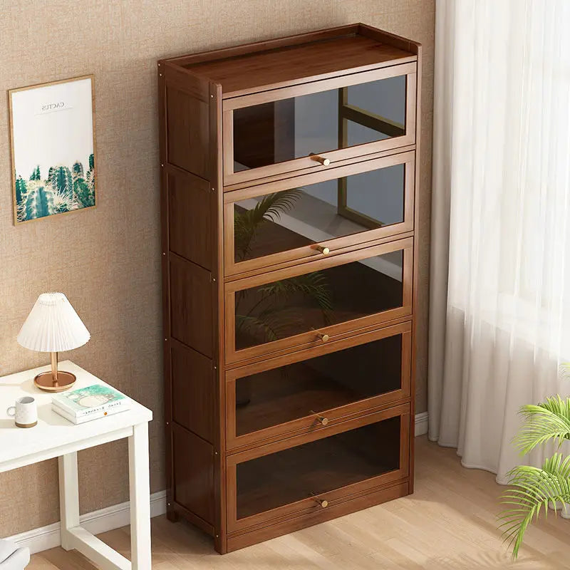 Estantería moderna de bambú con puertas abatibles, estantería de 4/5/6 niveles para sala de estar, dormitorio u oficina