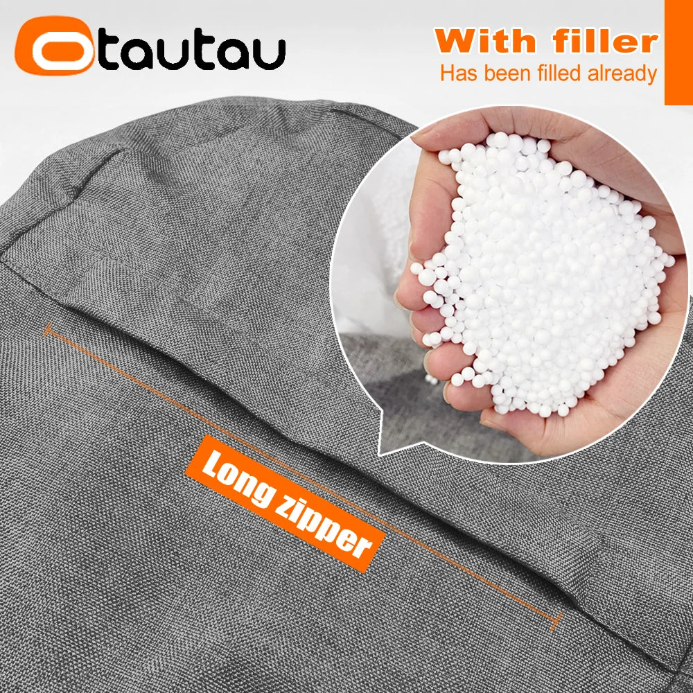 OTAUTAU Taburete Redondo D30cm*H20cm Puf de Lino Otomana con Relleno Puf Reposapiés Tatami Futón Puff JD001