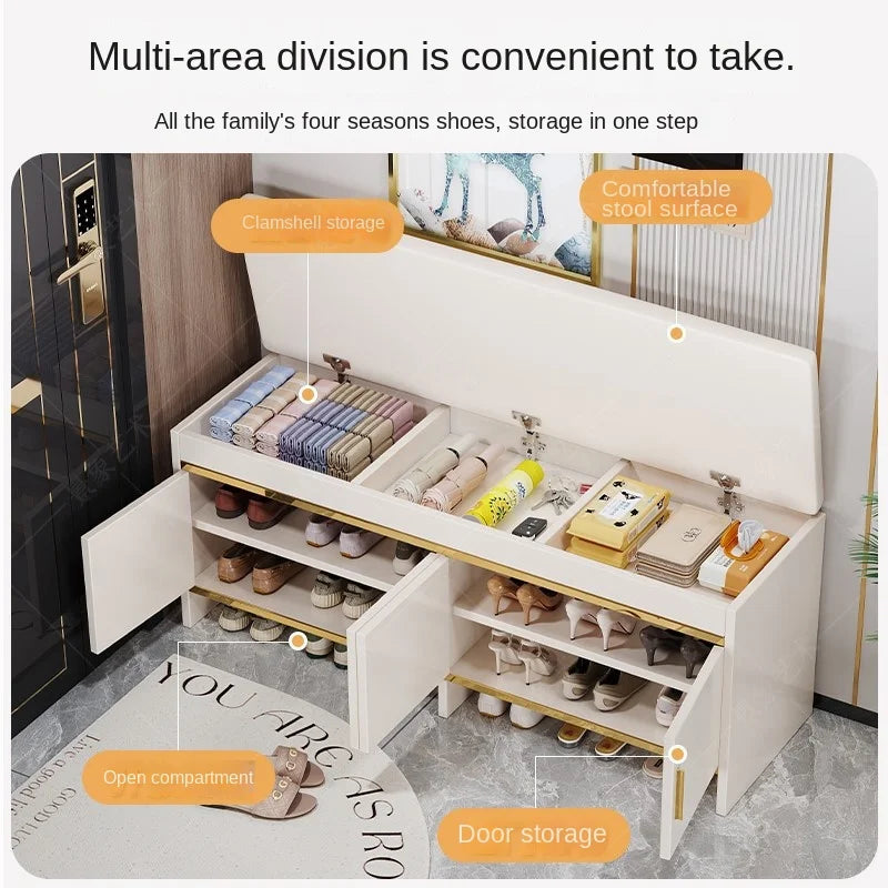 Banco para cambiarse los zapatos, banco zapatero para entrada del hogar, se puede sentar en el zapatero, asiento suave, almacenamiento integrado, mueble bajo