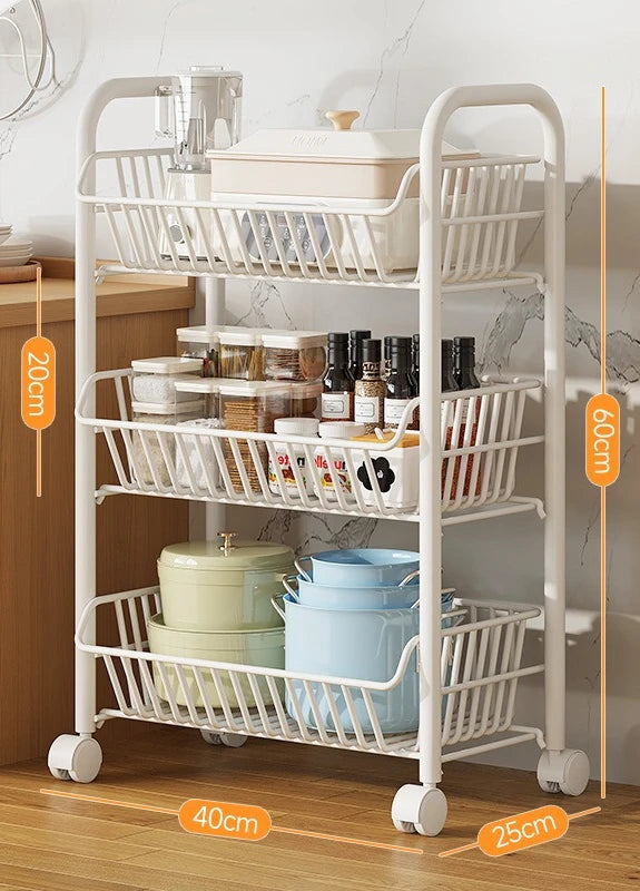 Carrito Organizador de Cocina con Ruedas de Varios Niveles Delgado Plegable Móvil Estante de Almacenamiento Despensa Balcón Dormitorio Sala de Estar