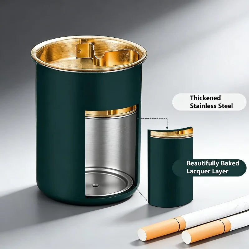 Cenicero Inoxidable a Prueba de Viento con Tapa, Cenicero de Puros sin Humo para Uso en Interiores, Exteriores y Patio, 1 Unidad, Accesorio para Fumar en Casa
