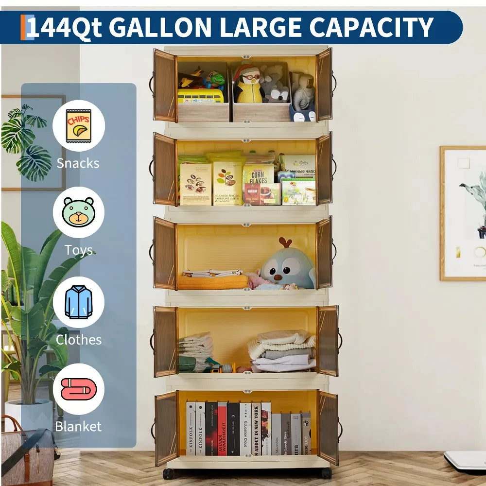 Organizador de Almacenamiento, Cajas de Almacenamiento de Ropa Apilables de 5 Niveles con Ruedas, Cajones Plegables para Ropa, Organizador de Armario para Dormitorio