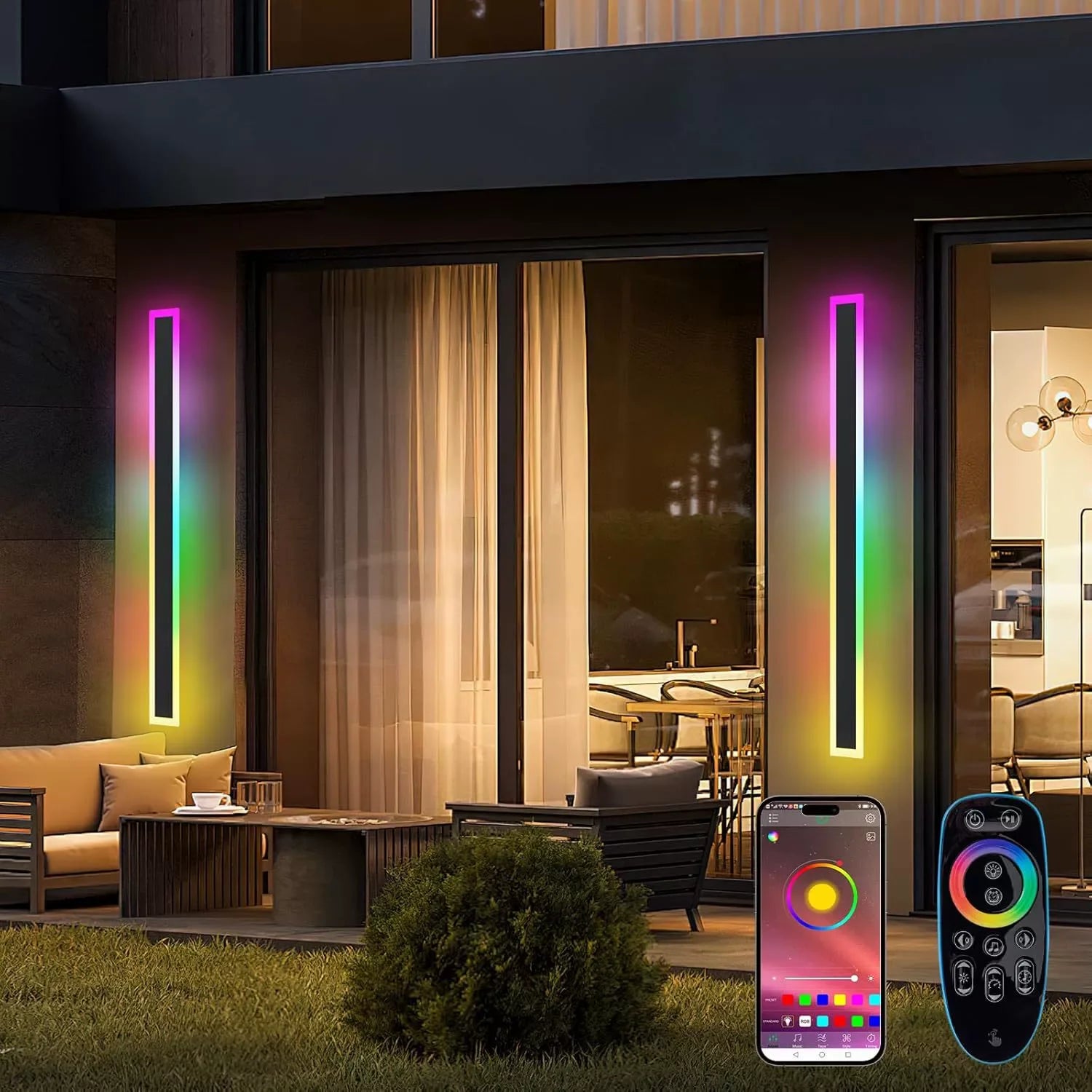 Apliques de pared RGB para exteriores, porche, Navidad, Pascua, fiesta, control remoto inteligente, iluminación decorativa para balcón y terraza, lámpara de pared
