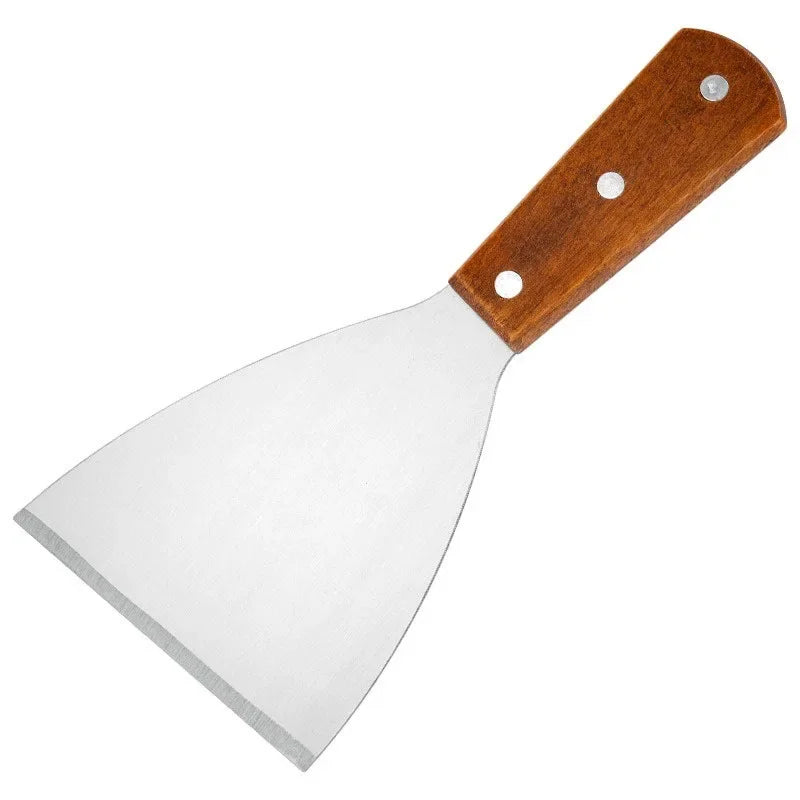 Wooden Handle Stainless Steel Oblique Spatula Steak Burger Pancake Pizza Scraper Shovel Kitchen Cooking Tools Barbecue Utensils