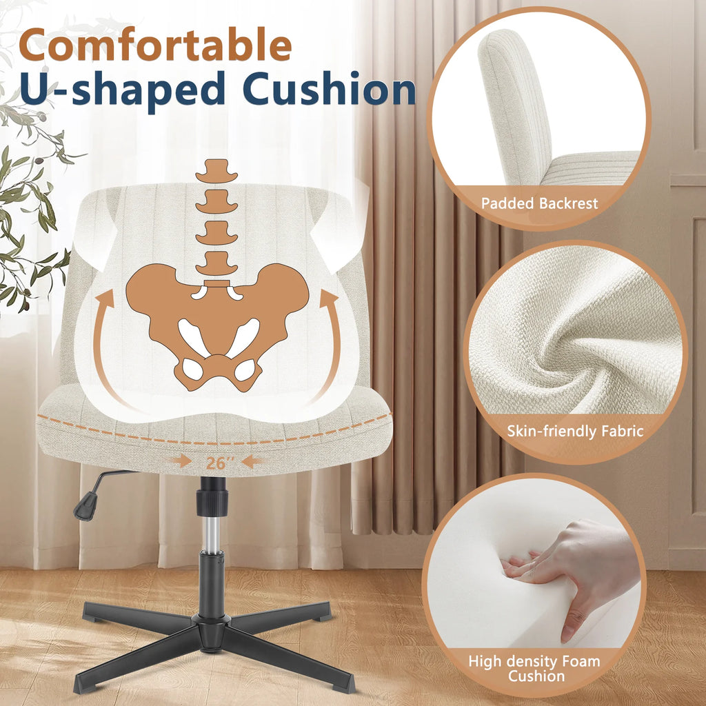 JHK Silla mecedora de oficina para sala de estar, sin brazos, escritorio ancho, ajustable, giratoria, de tela, para tocador y oficina en casa