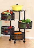 Kitchen Organizer Trolley Cart Rolling Foldable Portable Storage Multi Tier Round Fruit Vegetable Shelf No Assembly Furniture