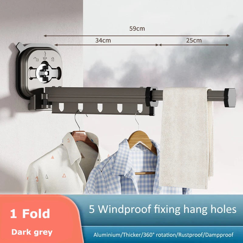 Folding Clothes Hanger Indoor Retractable Cloth Drying Rack Space Saving Home Laundry Clothesline Wall Mount Clothing Rack