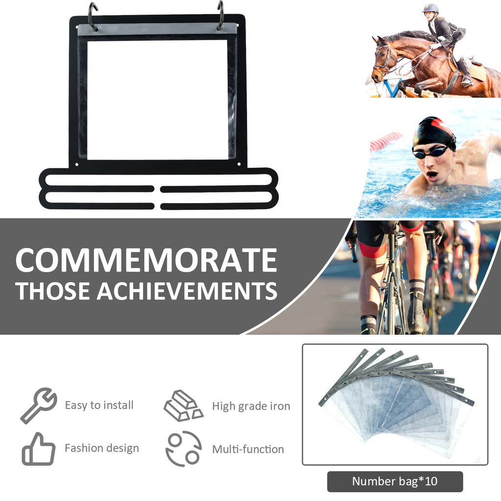 Colgador de medallas para pared, expositor de medallas con bolsas numeradas y ganchos para decoración de maratones, gimnasia y natación