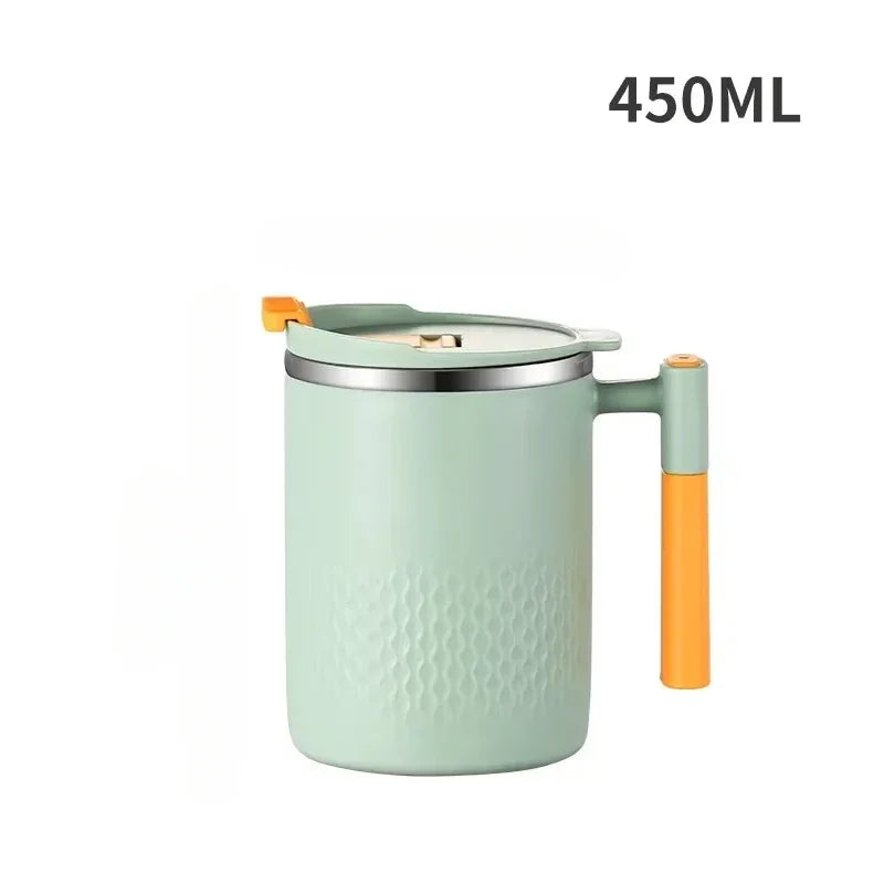 Taza de Acero Inoxidable con Asa y Tapa, Doble Pared, Resistente al Calor, Antiescaldaduras, Taza de Café para el Hogar y la Oficina, Taza de Leche, Avena, Agua