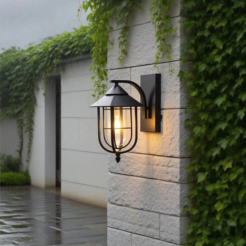 Iron Vintage Outdoor Wall Lamps E27 Base Waterproof Motion Sensor Wall Sconces Porch Yard Garden Rustic Decor Lighting