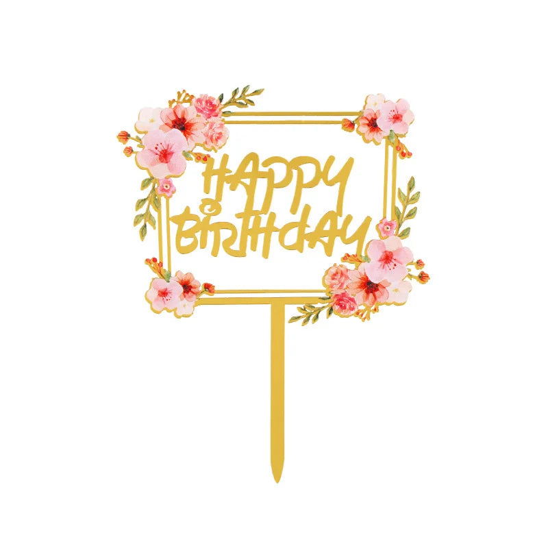 New 3D Color Printing Happy Birthday Cake Topper Gold Acrylic Kids Birthday Party Cake Topper Dessert Decoration for Baby Shower