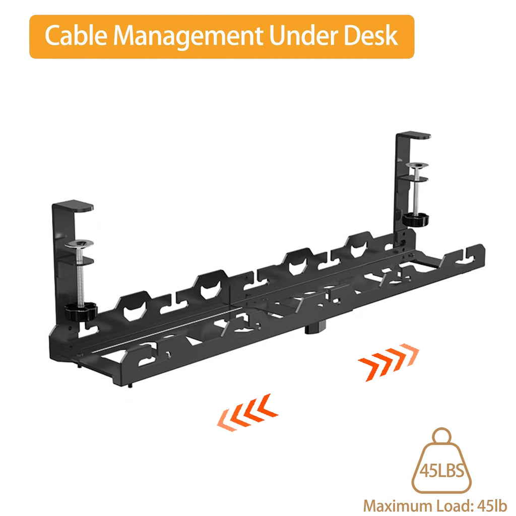 No Drilling Extendable Under Desk Cable Management Metal Cable Tray Under Desk With Clamp Retractable Power Strip Cord Holder