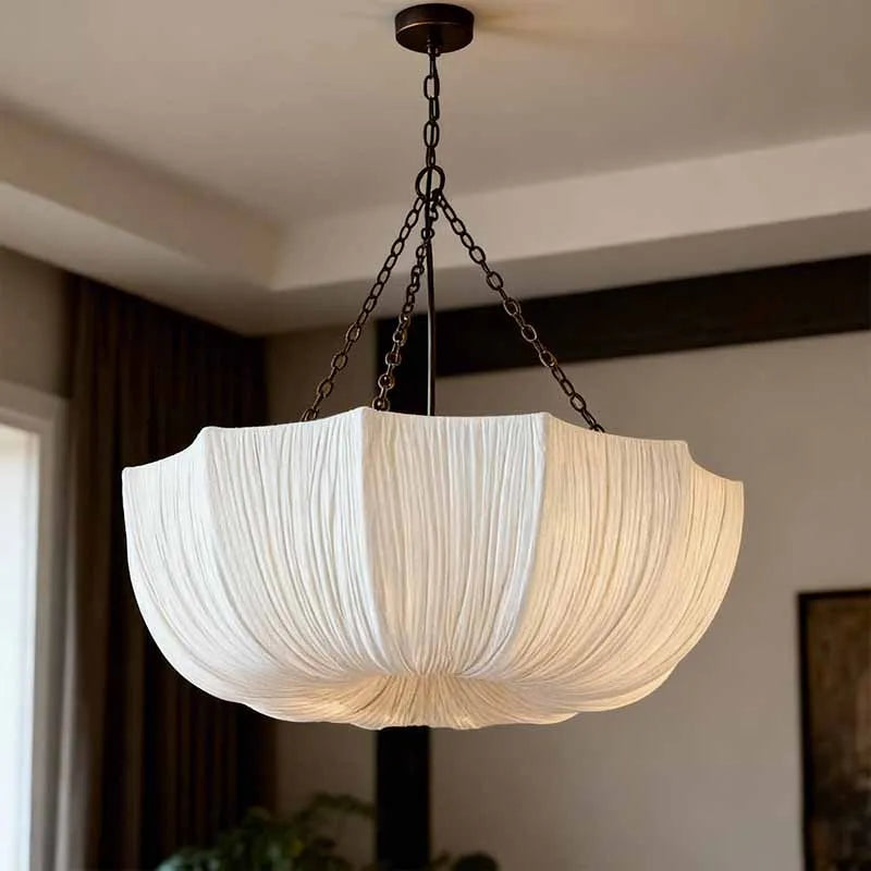 Lámpara de techo retro con cadena de hierro, candelabro japonés de tela, lámparas colgantes para sala de estar, comedor, dormitorio, luminaria colgante