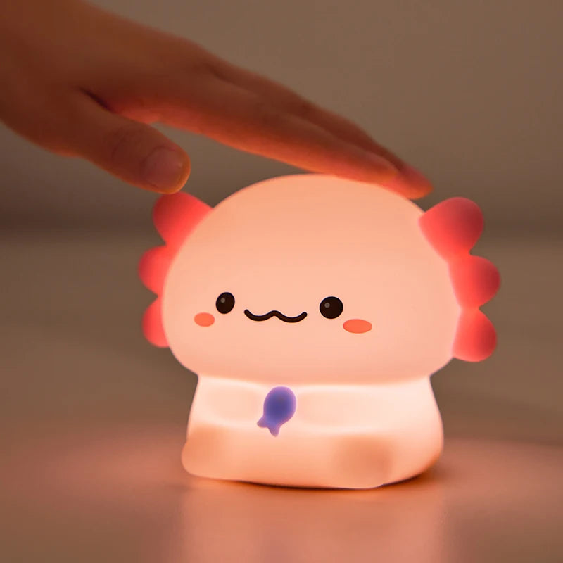 Luz de noche de silicona con diseño de ajolote, bonito, recargable por USB, con control táctil, luz de noche para dormir, regalo de cumpleaños para niños