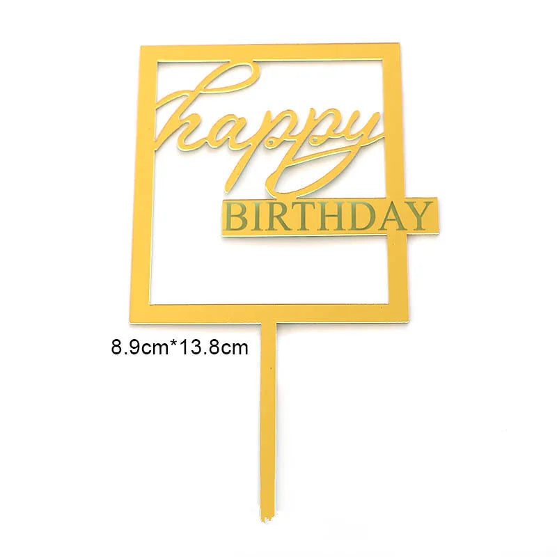 New Acrylic Kids Happy Birthday Cake Toppers Gold Boy or Girl Birthday Party Cake Topper for Baby Shower Gift Dessert Decoration