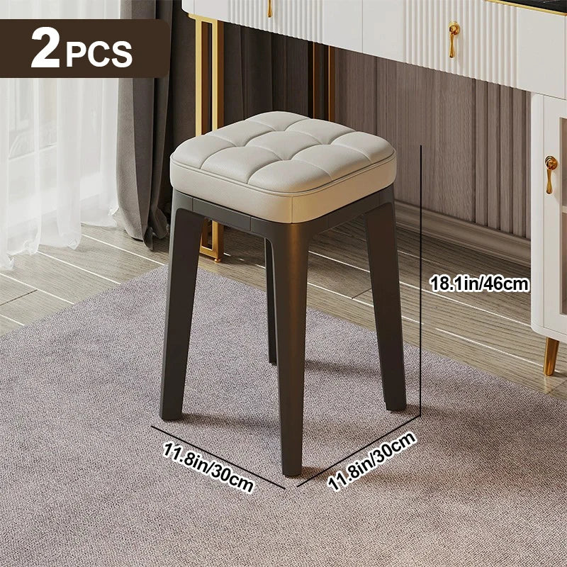 Taburetes apilables, taburete cuadrado de piel sintética de cuatro patas anidable con taburetes acolchados, taburete apilable de plástico, portátil para desayuno