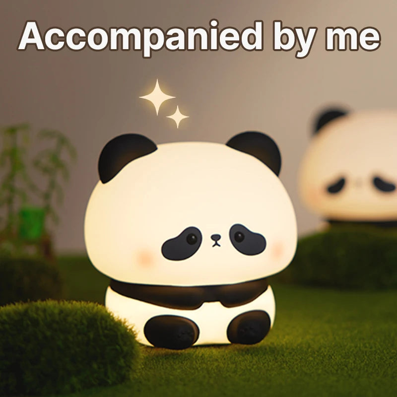 Luz nocturna LED de panda, bonita lámpara nocturna de silicona, recargable por USB, lámpara de noche táctil para dormitorio con temporizador, decoración, regalo para niños