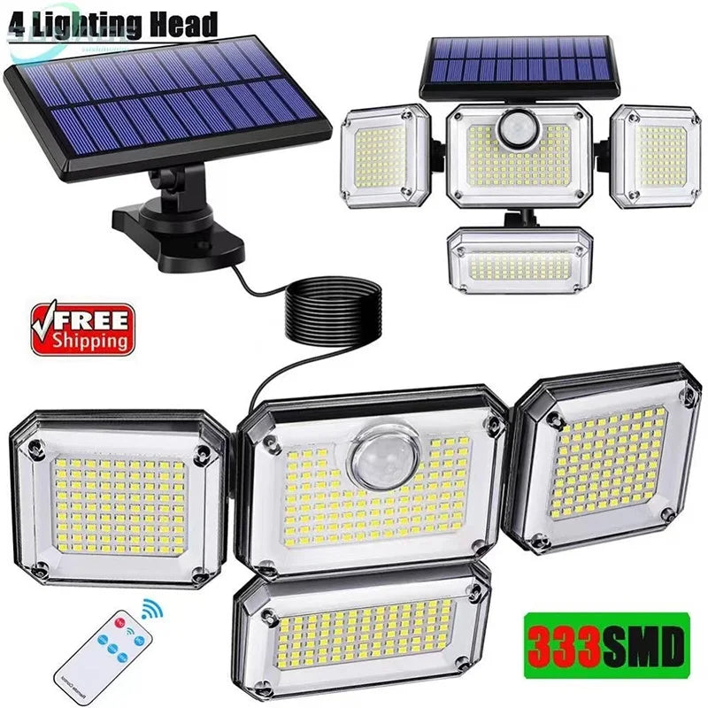 138/198/333/74 LED Solar Lights Outdoor Motion Sensor Human Induction Adjustable Head IP65 Waterproof Solar Power Wall Lamp