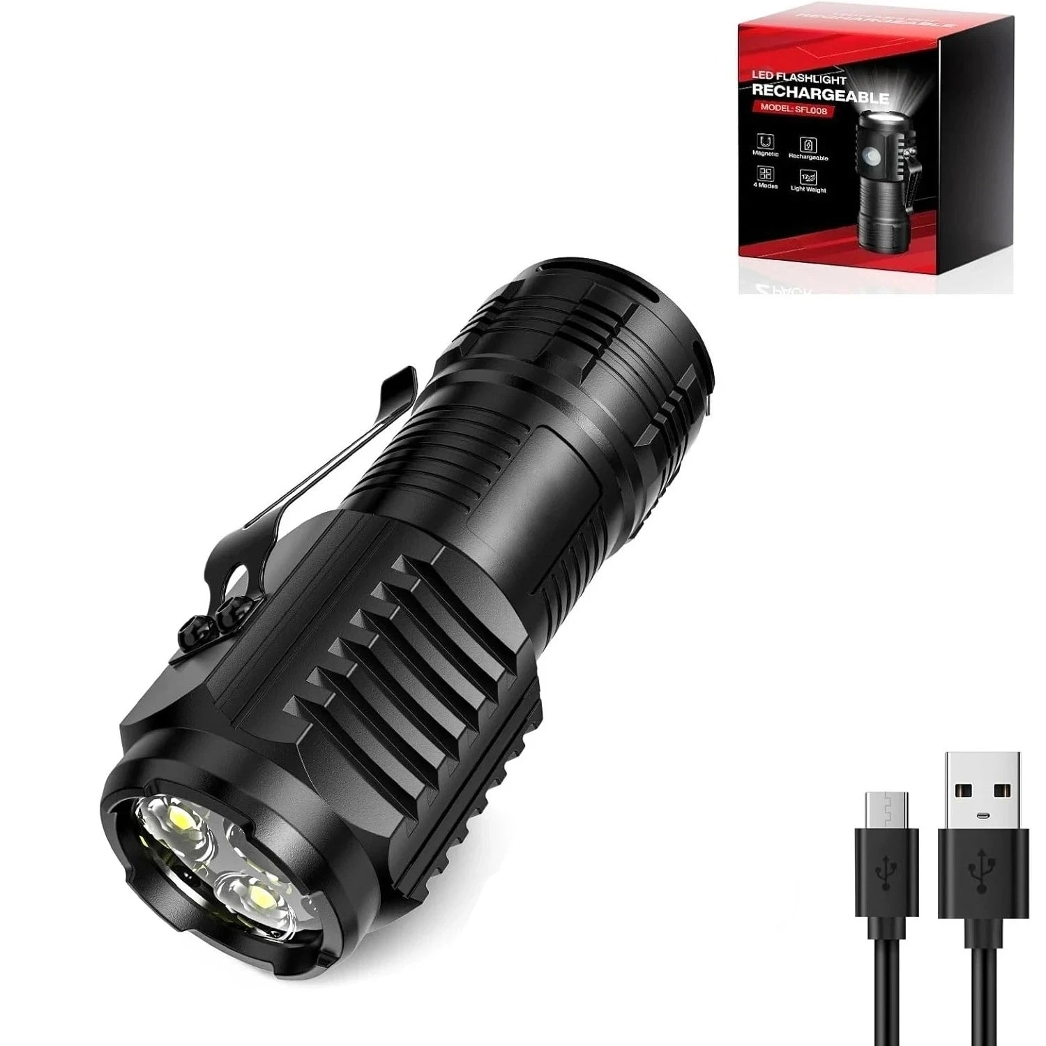Linterna portátil mini LED de mano potente, antorcha de dedo, linterna de camping y senderismo impermeable para exteriores con clip para bolígrafo