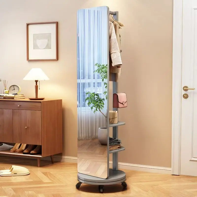 Espejo de vestir de madera maciza, espejo de cuerpo entero, espejo giratorio para el hogar, espejo de pie con colgador integrado, espejo para dormitorio.