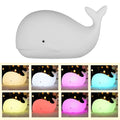 Luz de noche de ballena de dibujos animados de silicona suave para decoración de habitación infantil, lámpara de dormir recargable USB para niños, Dropshipping