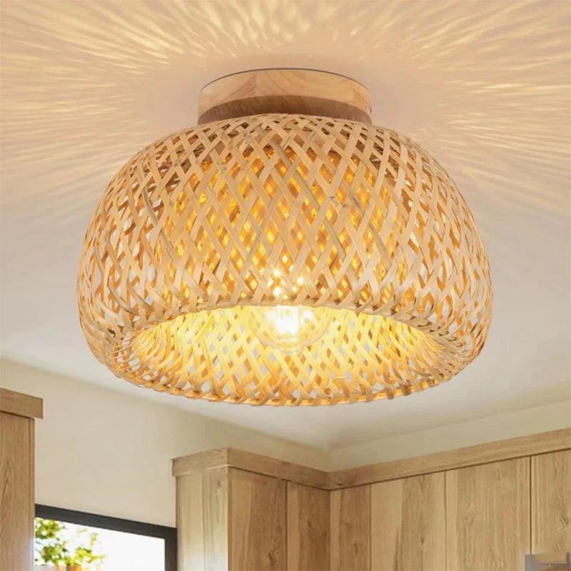 Lámparas de techo de bambú tejidas a mano de 30cm, lámpara de techo colgante LED, candelabro de mimbre, artesanía tejida a mano para decoración del hogar y dormitorio