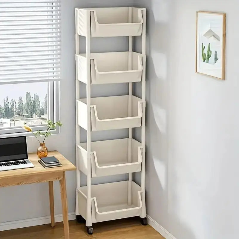Estante de almacenamiento de 5 niveles Carro de almacenamiento Estantería - Estante de almacenamiento móvil con ruedas para sala de estar Dormitorio Estantería para libros