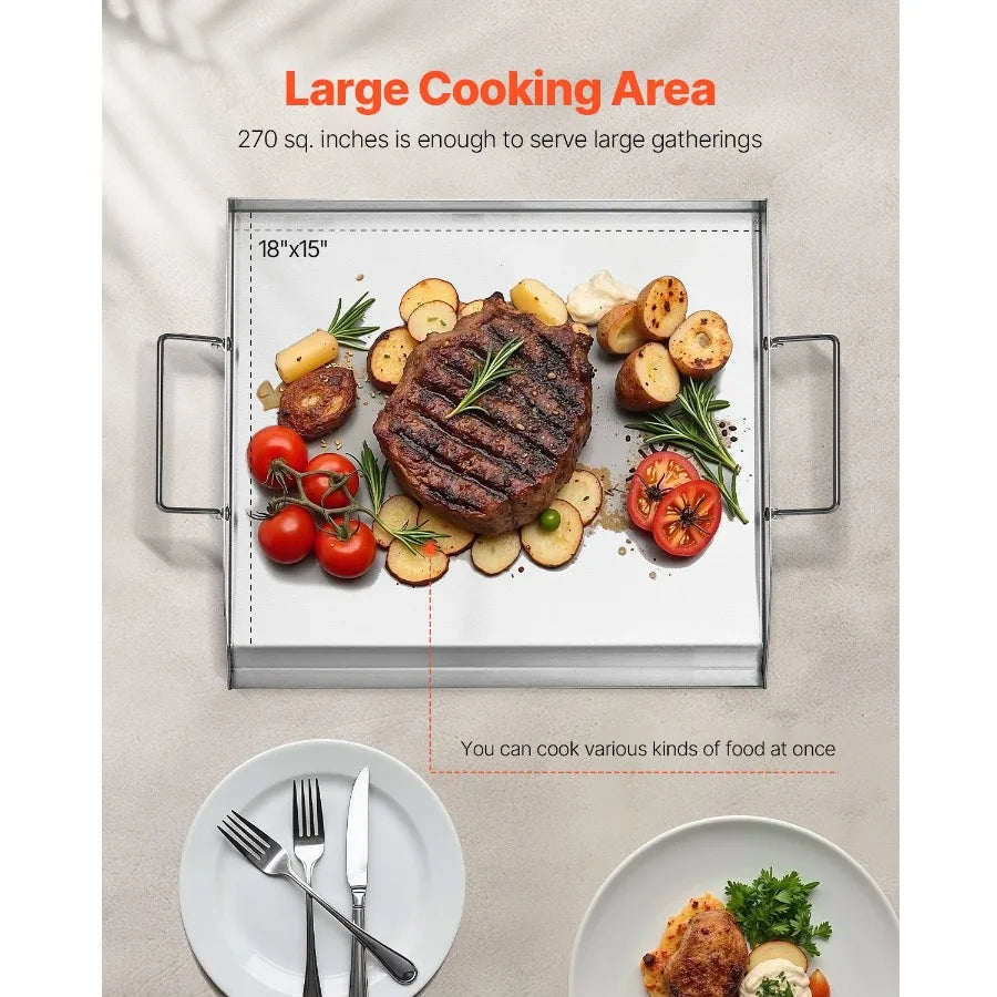 Plancha de Acero Inoxidable 18x16 pulgadas, Placa Rectangular Universal para Parrilla de Gas, Teppanyaki, Portátil, para Barbacoa Familiar, Co