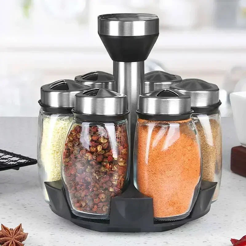 NUEVO Bote de Cristal de una Sola Botella y Juego de Frascos de Especias con Soporte de Almacenamiento para Botellas de Condimentos, Azúcar, Pimienta y Saleros para la Cocina