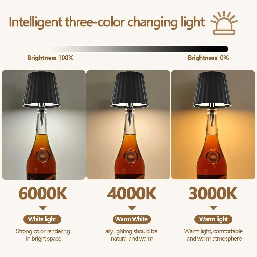 Lámpara de mesa LED inalámbrica para botella de vino, 2000 mAh, 7 colores, regulable, RGB, recargable por USB, luces para mesa de comedor, lámpara para bebidas, táctil superior