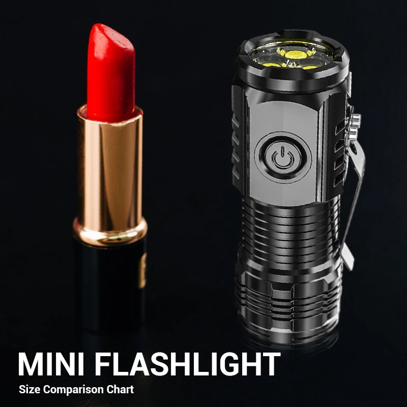 Mini linterna superbrillante de 3 LED con clip para bolígrafo e imán en la parte trasera, batería integrada, carga USB, antorcha portátil para exteriores, lámpara de emergencia