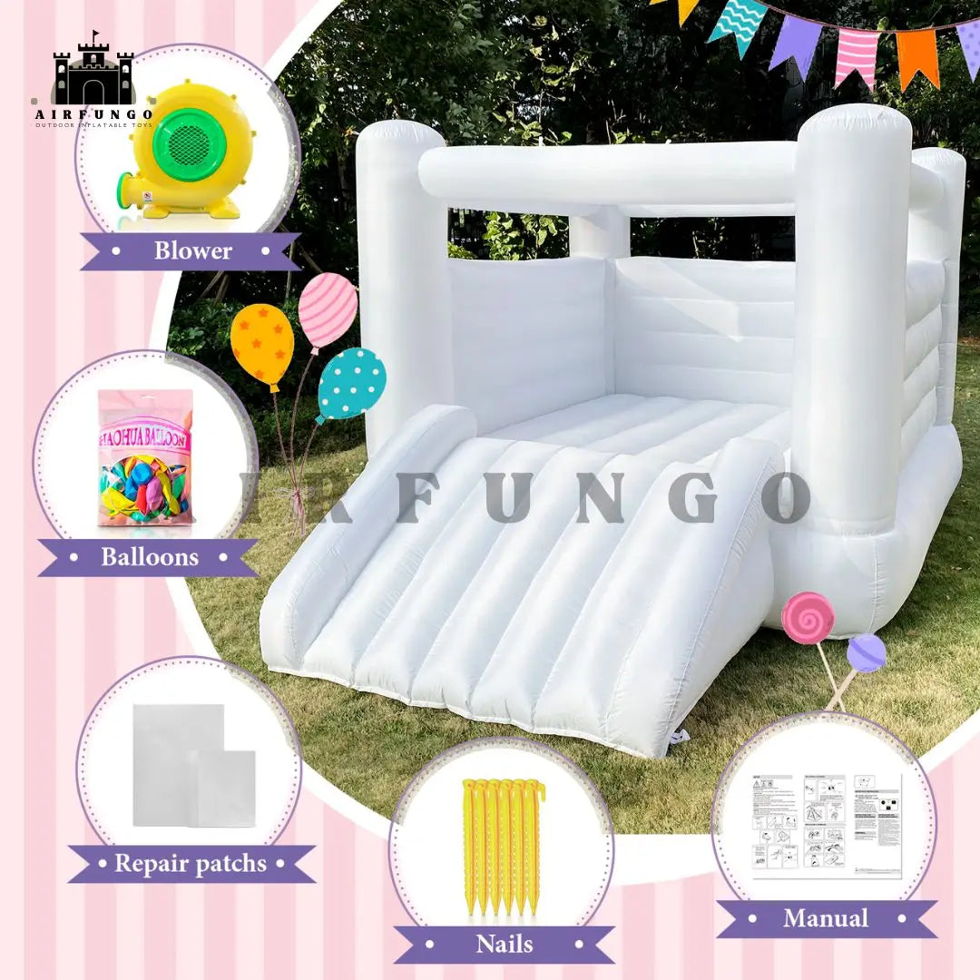 Castillo hinchable blanco de 3,6 m para niños, regalo de cumpleaños, interior, exterior, suave, hinchable, con soplador, personalizable