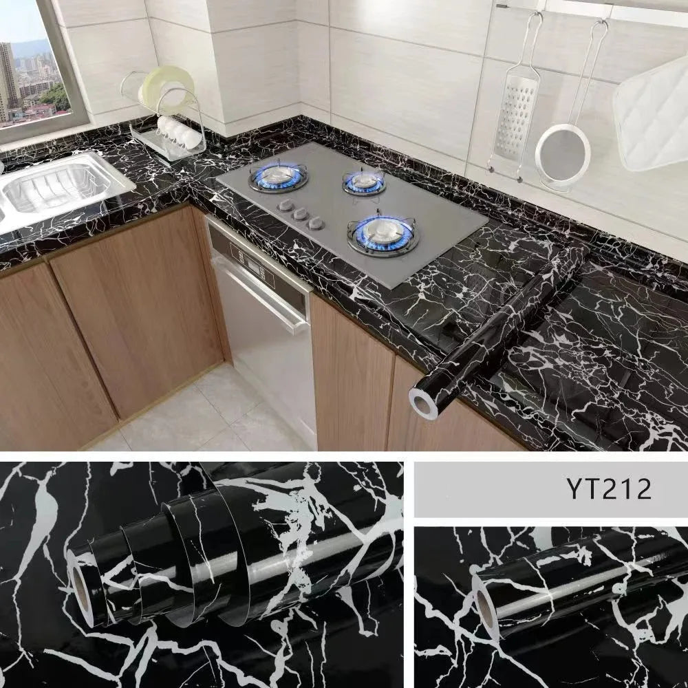40cm Mármol Papel Pintado Autoadhesivo Armario de Cocina Estufa Encimera Papel de Contacto PVC Impermeable Adhesivos de Azulejos de Renovación de Pared